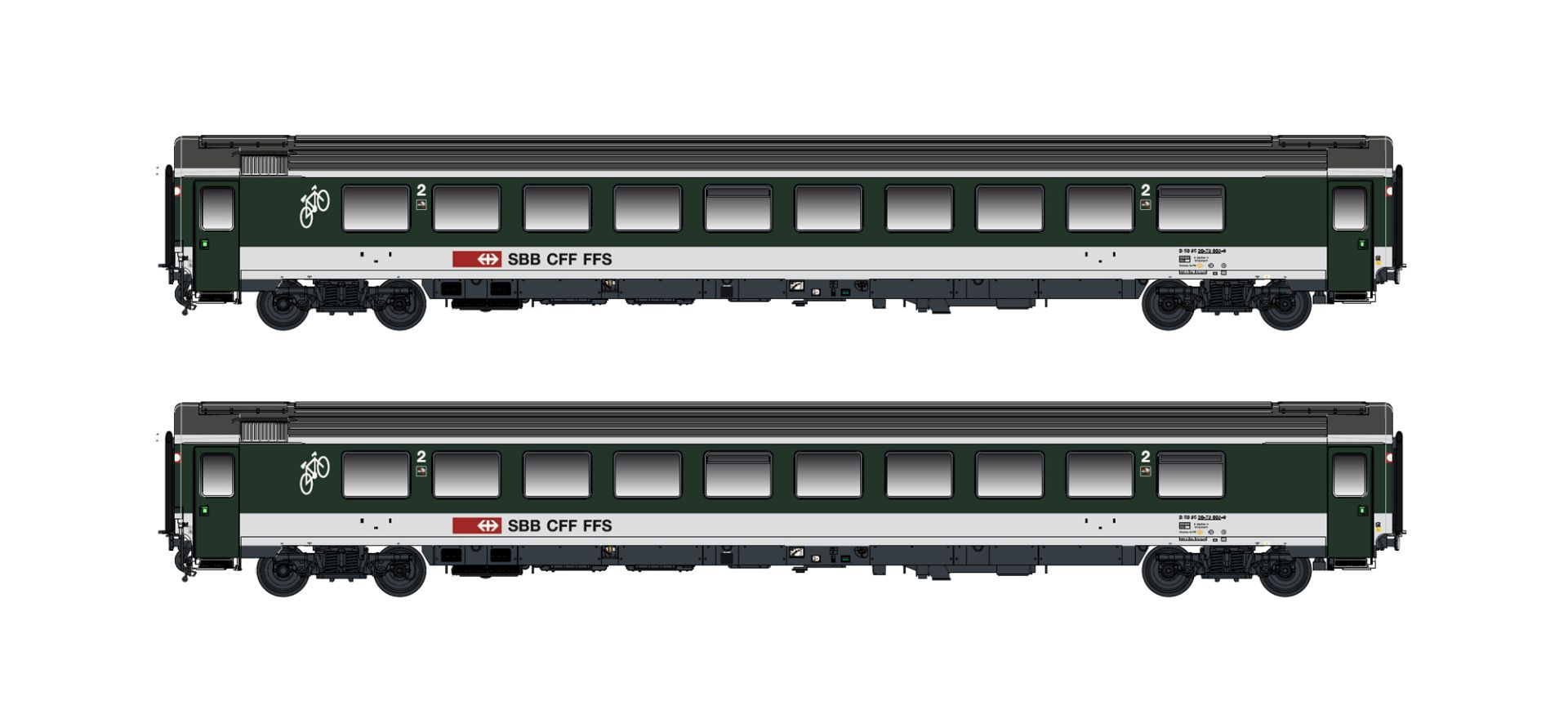 Hobbytrain H25502 - 2er Set Personenwagen Bpm, UIC Z1, 2. Klasse, SBB, Ep.V-VI