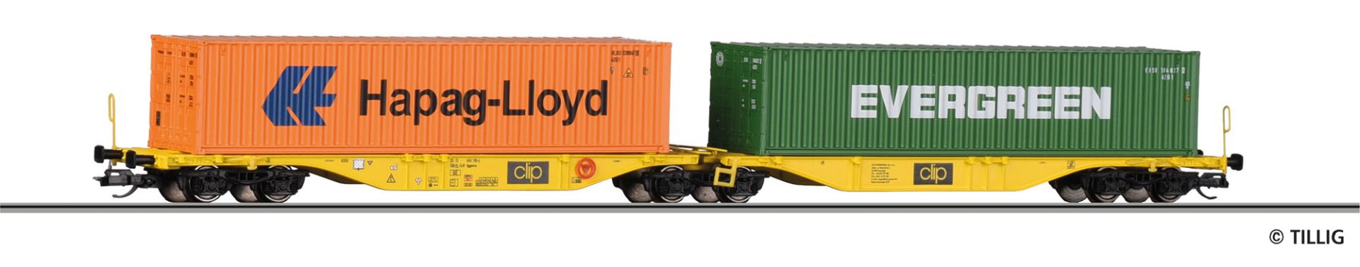 Tillig 18069 - Containertragwagen Sggmrs, CLIP, Ep.VI 'EVERGREEN, Hapag-Lloyd'