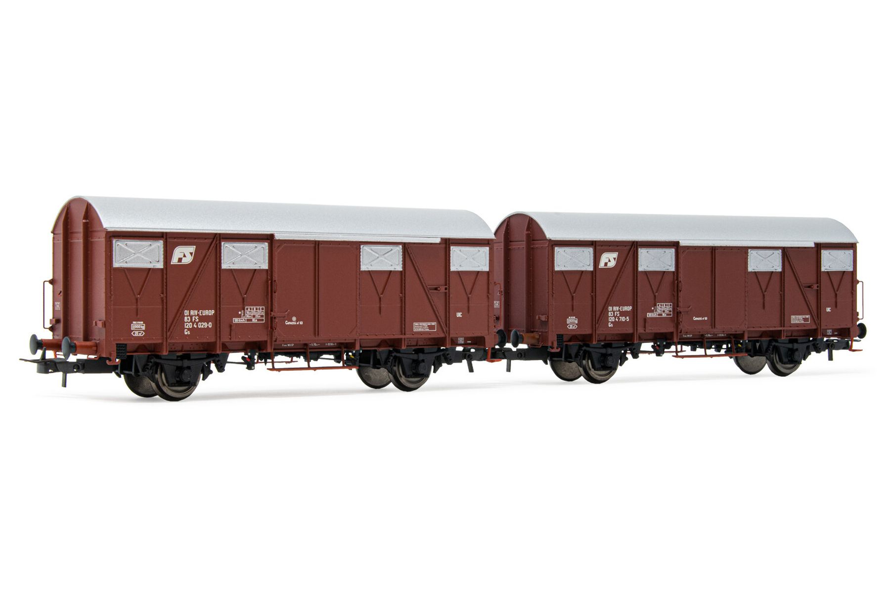 Rivarossi HR6506 - 2er Set gedeckte Güterwagen Gs, FS, Ep.IV-V