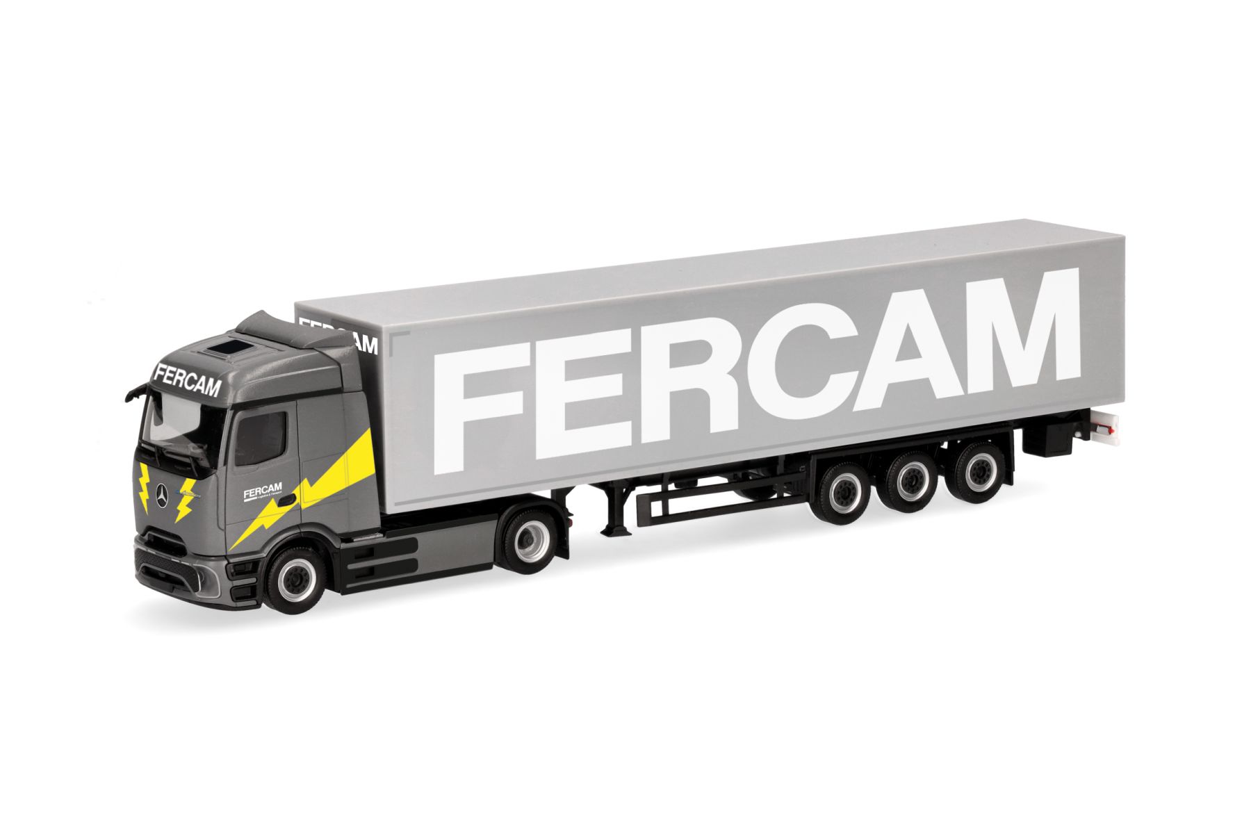 Herpa 320184 - MB eActros 600 ProCabin Streamspace Gardinenplanen-Sattelzug "Fercam" (Italien) Herpa 320184 - MB eActros 600 ProCabin Streamspace Gardinenplanen-Sattelzug "Fercam" (Italien)