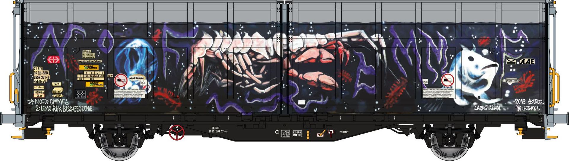 Albert Modell 245044 - Schiebewandwagen Hbbillns, CH-SBB, Ep.VI 'Graffiti beidseitig'