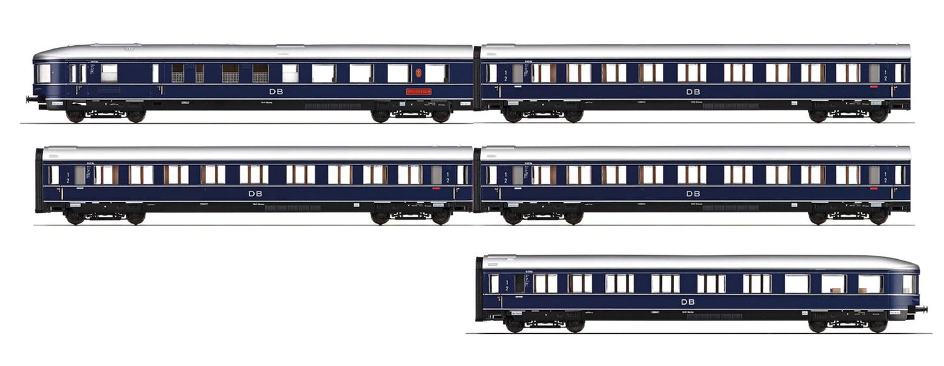 Rivarossi HR4389 - 5er Set Personenwagen 'Blauer Enzian', DB, Ep.III