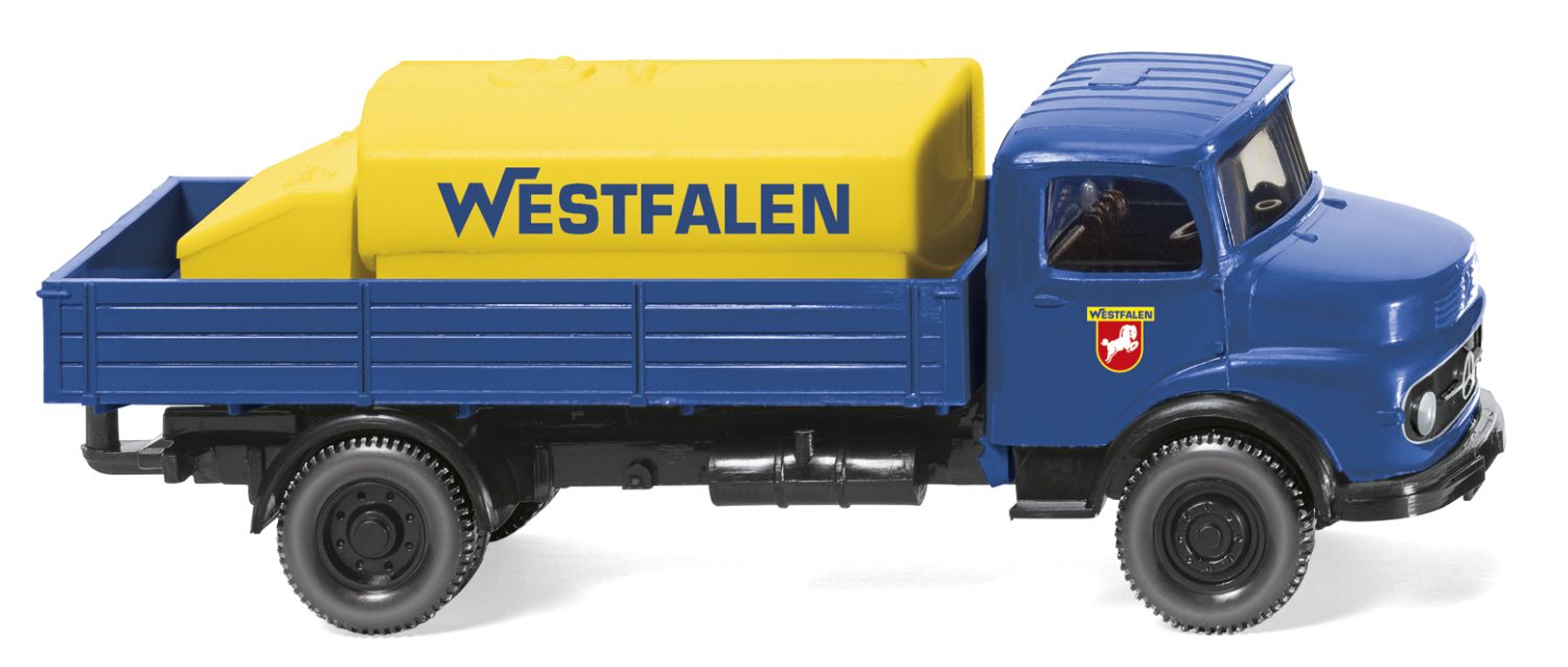 Wiking 043801 - Pritschen-Lkw mit Aufsatztank (MB) 'Westfalen'