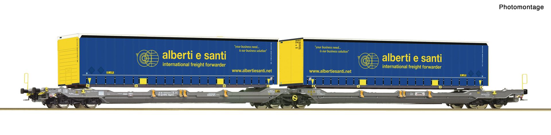Roco 6600137 - Doppeltaschen-Gelenkwagen mit Wechselbrücken, Sdggmrss/T3000e, Hupac, Ep.VI