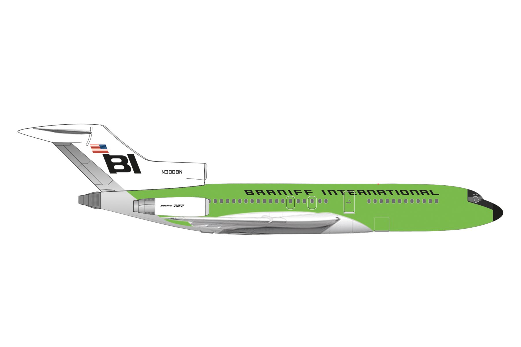 Herpa 537988 - Braniff International Boeing 727-100 - solid lime green