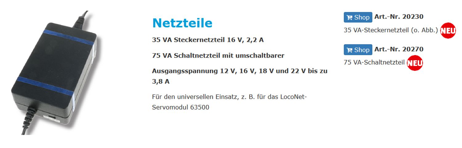 Uhlenbrock 20230 - Steckernetzteil 35VA, 16V, 2,2A