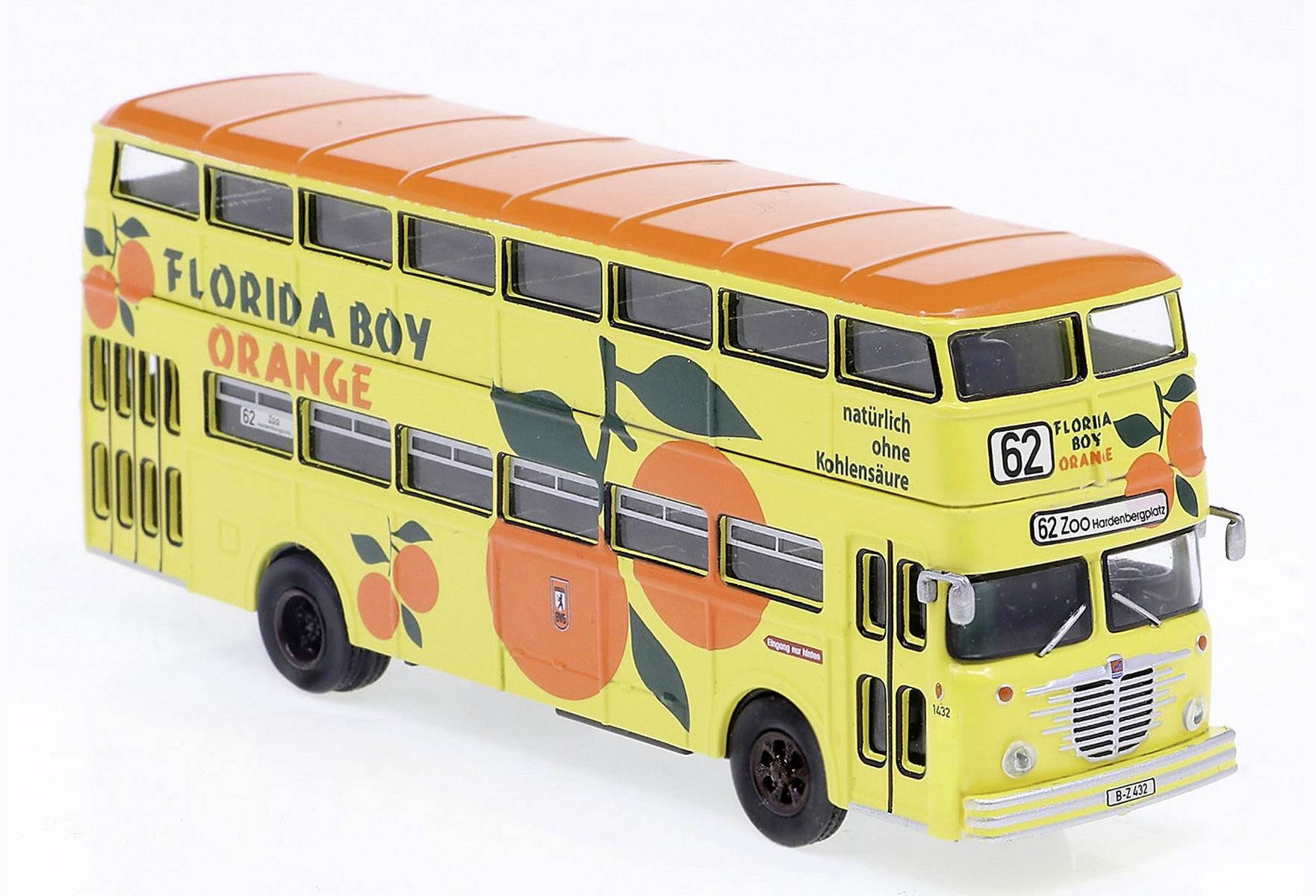 Brekina 61262 - Büssing D2U Doppeldecker Pop-Bus, BVG - Florida Boy Orange, 1960