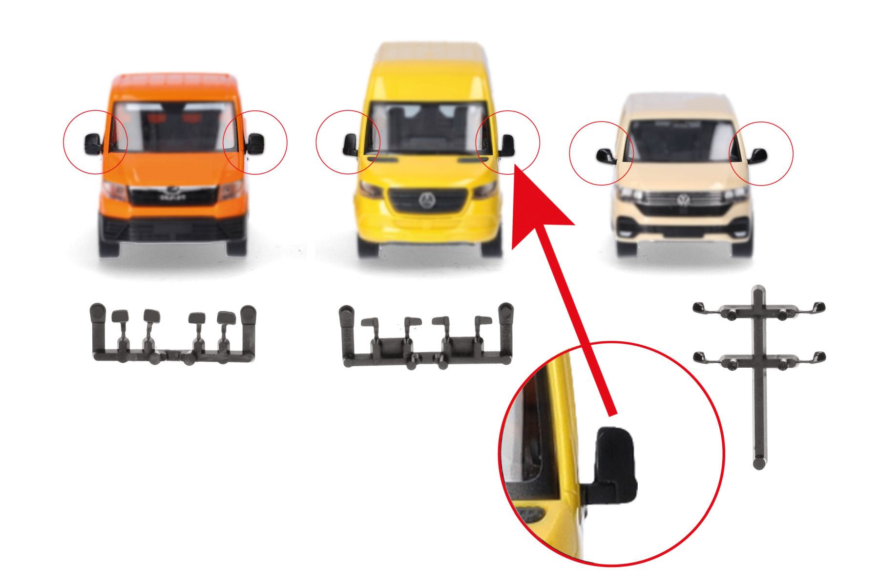 Herpa 054508 - Spiegel-Set für Transporter (MB Sprinter, VW Crafter/MAN TGE, VW T6.1), je 5 Stück