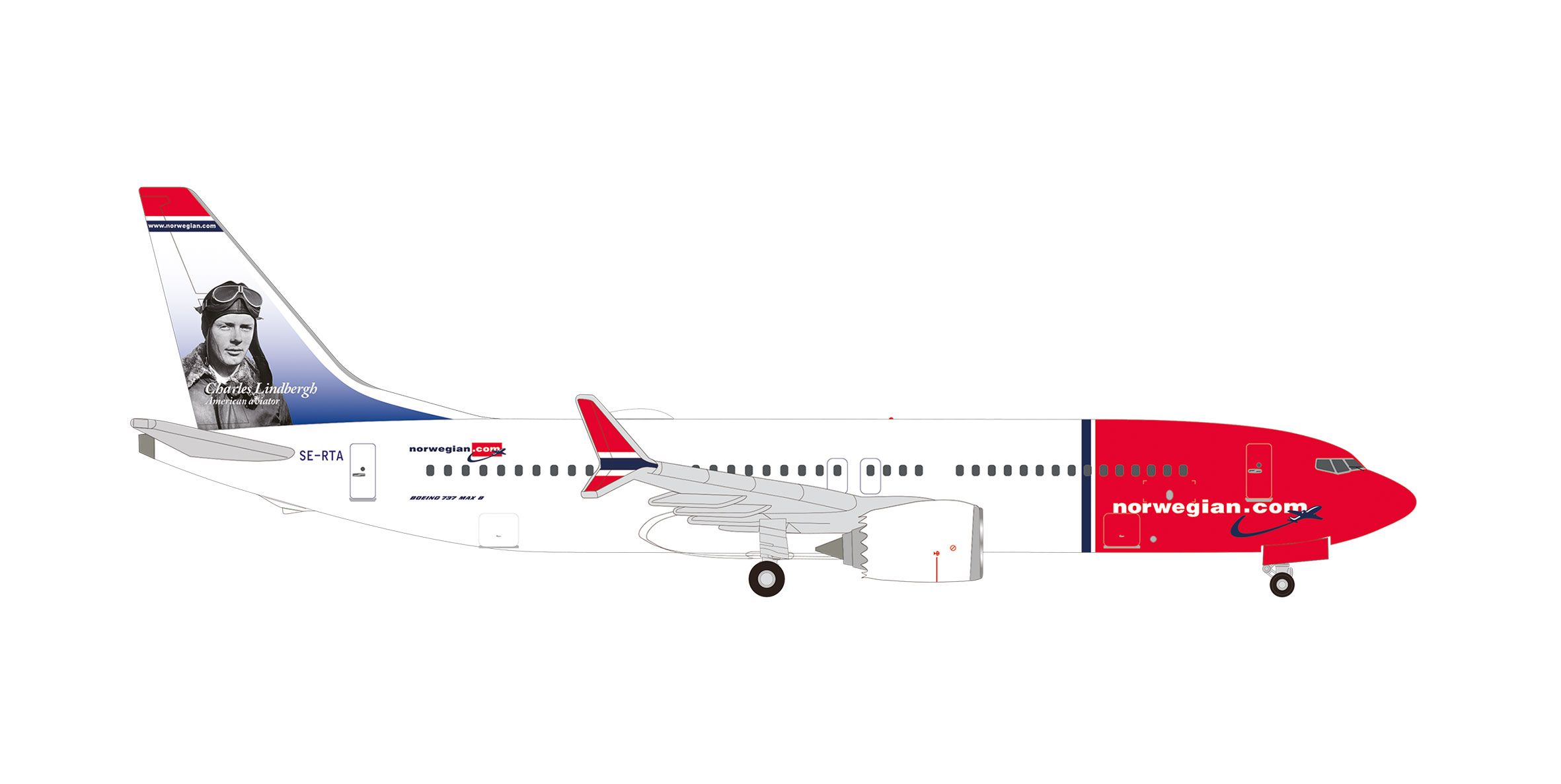 Herpa 535229-001 - Norwegian Air Shuttle Boeing 737 Max 8 - SE-RTA "Charles Lindbergh"