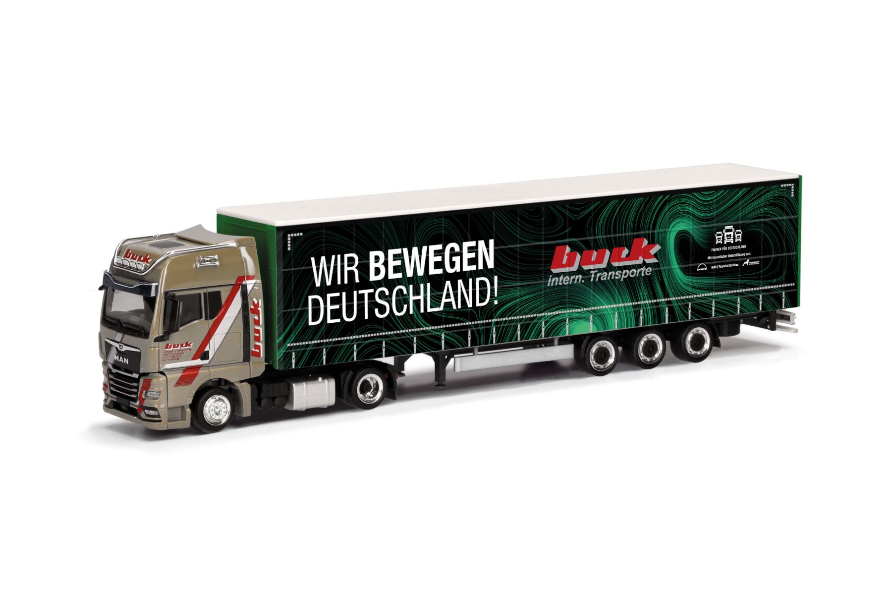 Herpa 317818 - MAN TGX GX Lowlinergardinenplanen-Sattelzug "Buck/Wir bewegen Deutschland"