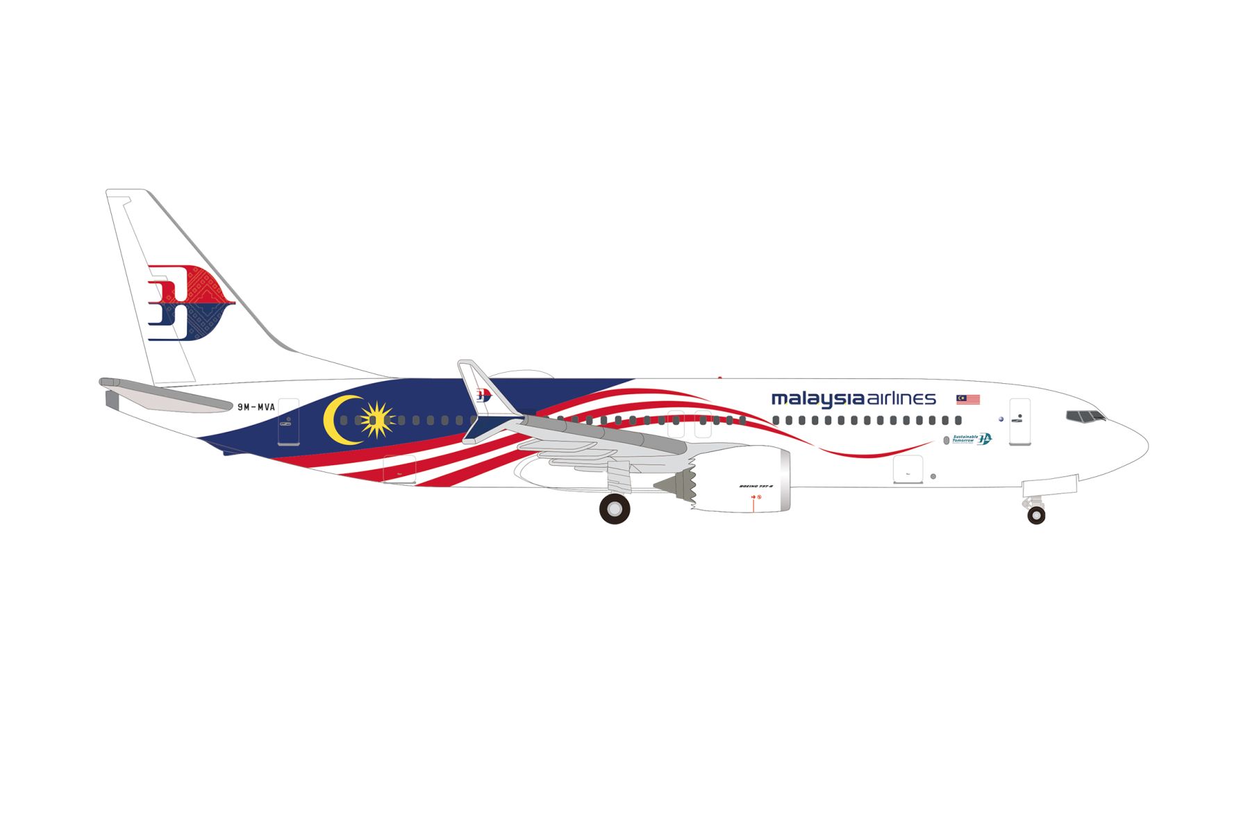 Herpa 537780 - Malaysia Airlines Boeing 737 Max 8 – 9M-MVA