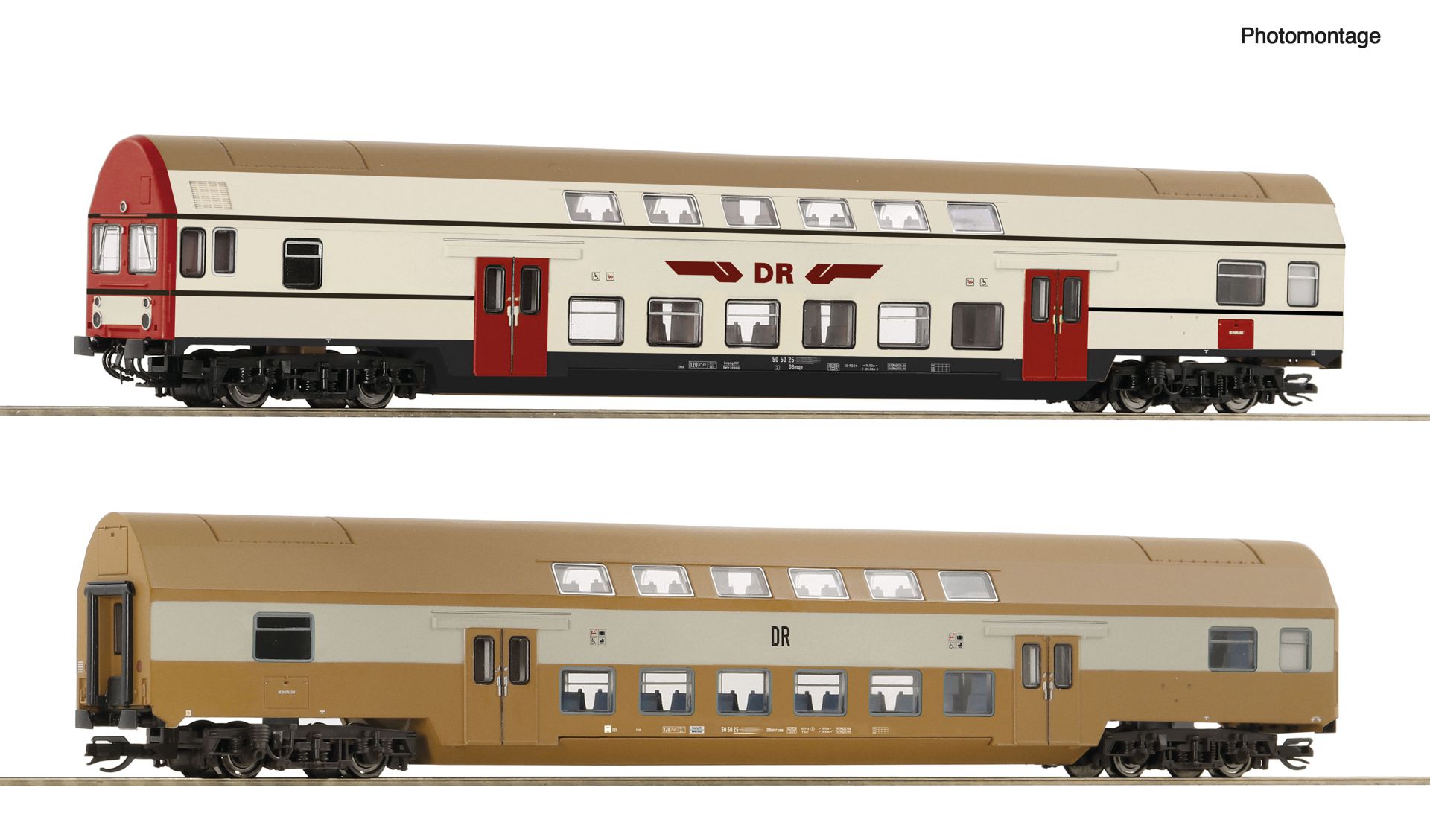 Roco 6280014-DB - 2er Set Dosto Senftöpfe RAL 8000, DR, Ep.IV, 1 Mittel- 1 Steuerwagen, Versuchslackierung, digitale Innenbeleuchtung