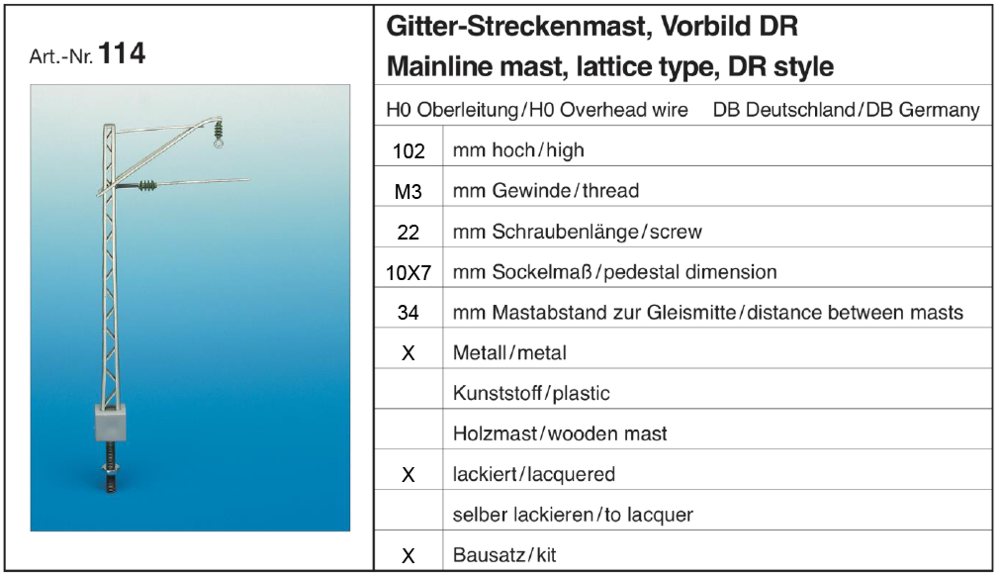 Sommerfeldt 114 - 5 Gitter-Streckenmasten, DR, lackiert