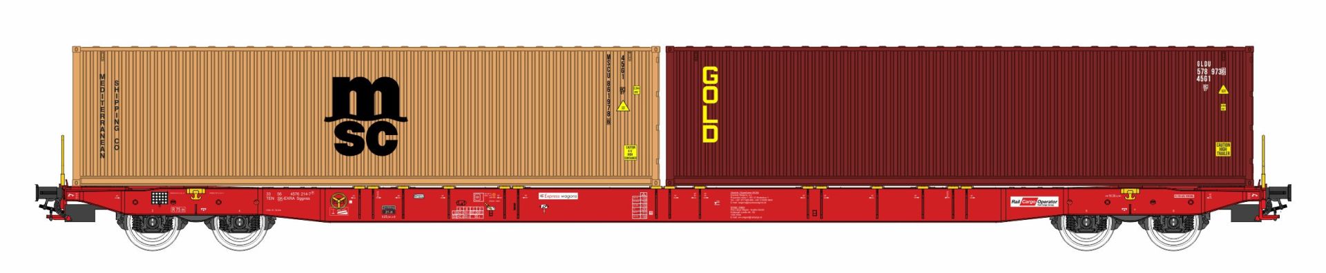 igra 96010092 - Containertragwagen Sggnss, Rail-Cargo, Ep.VI 'MSC und GOLD'