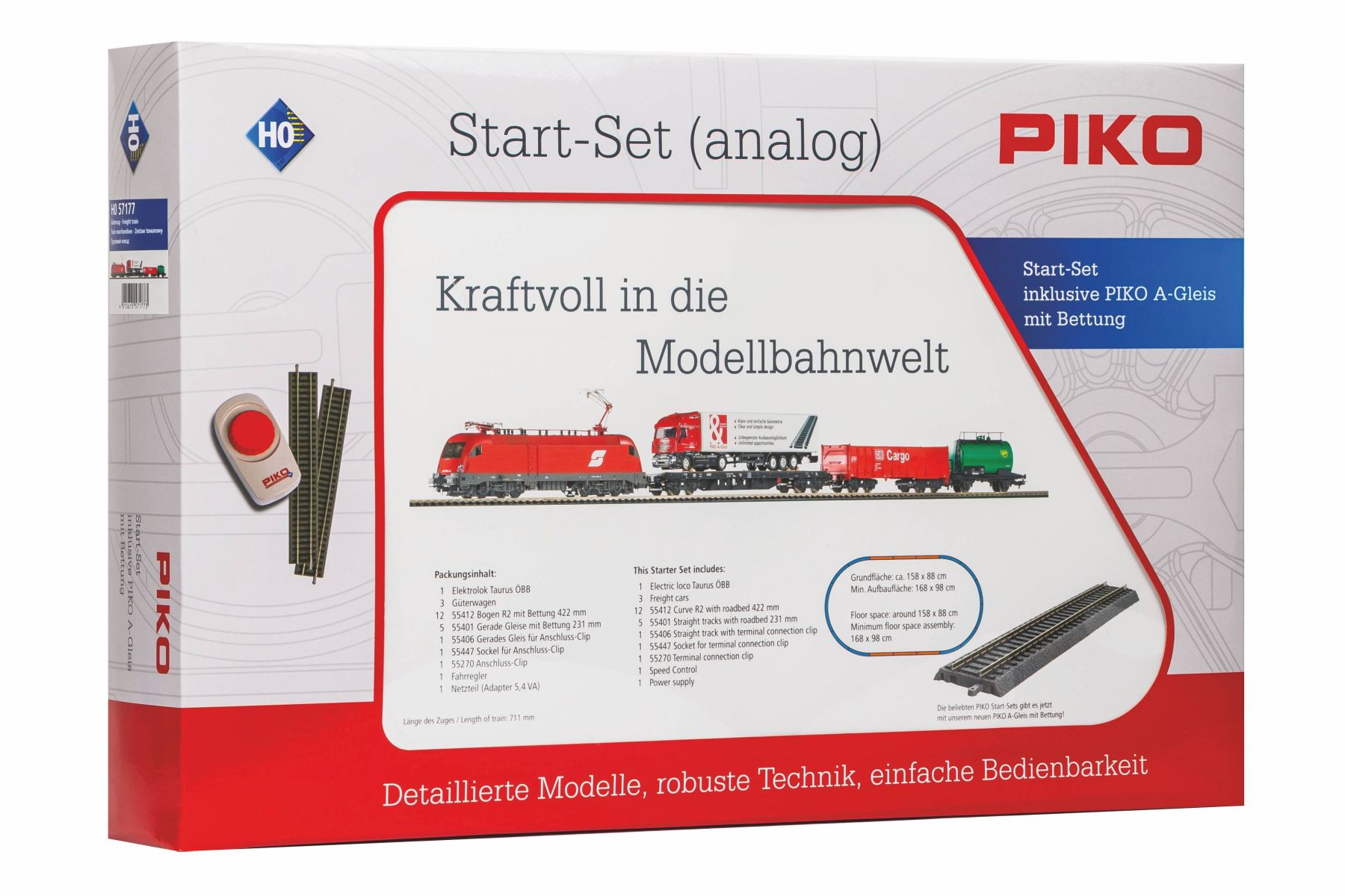 Piko 57177 - Analoges Startset mit Taurus und Güterzug, ÖBB, Ep.V, A-Gleis mit Bettung Piko 57177 - Analoges Startset mit Taurus und Güterzug, ÖBB, Ep.V, A-Gleis mit Bettung