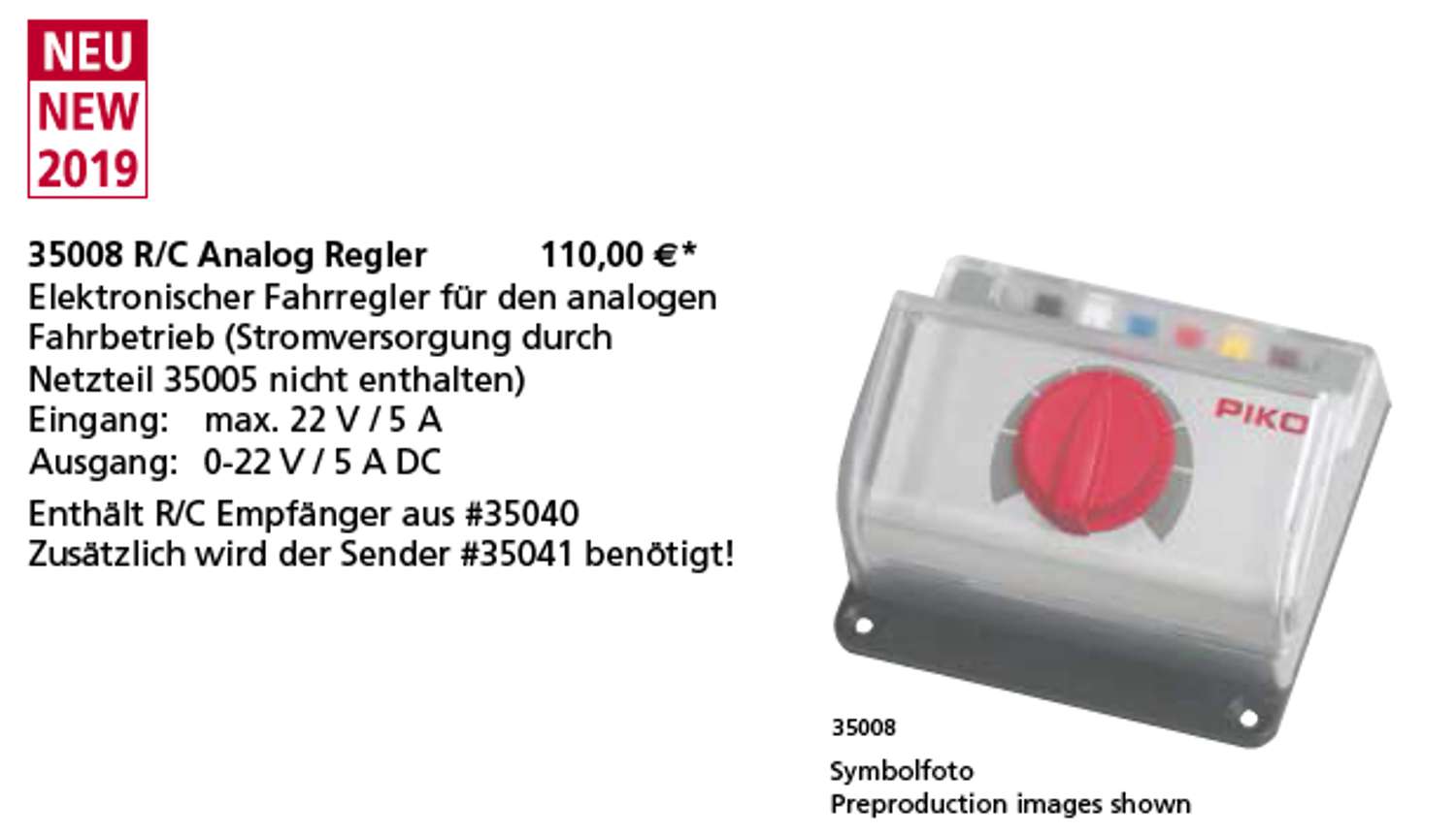 Piko 35008 - R/C Analog Fahrregler, max. 4 A