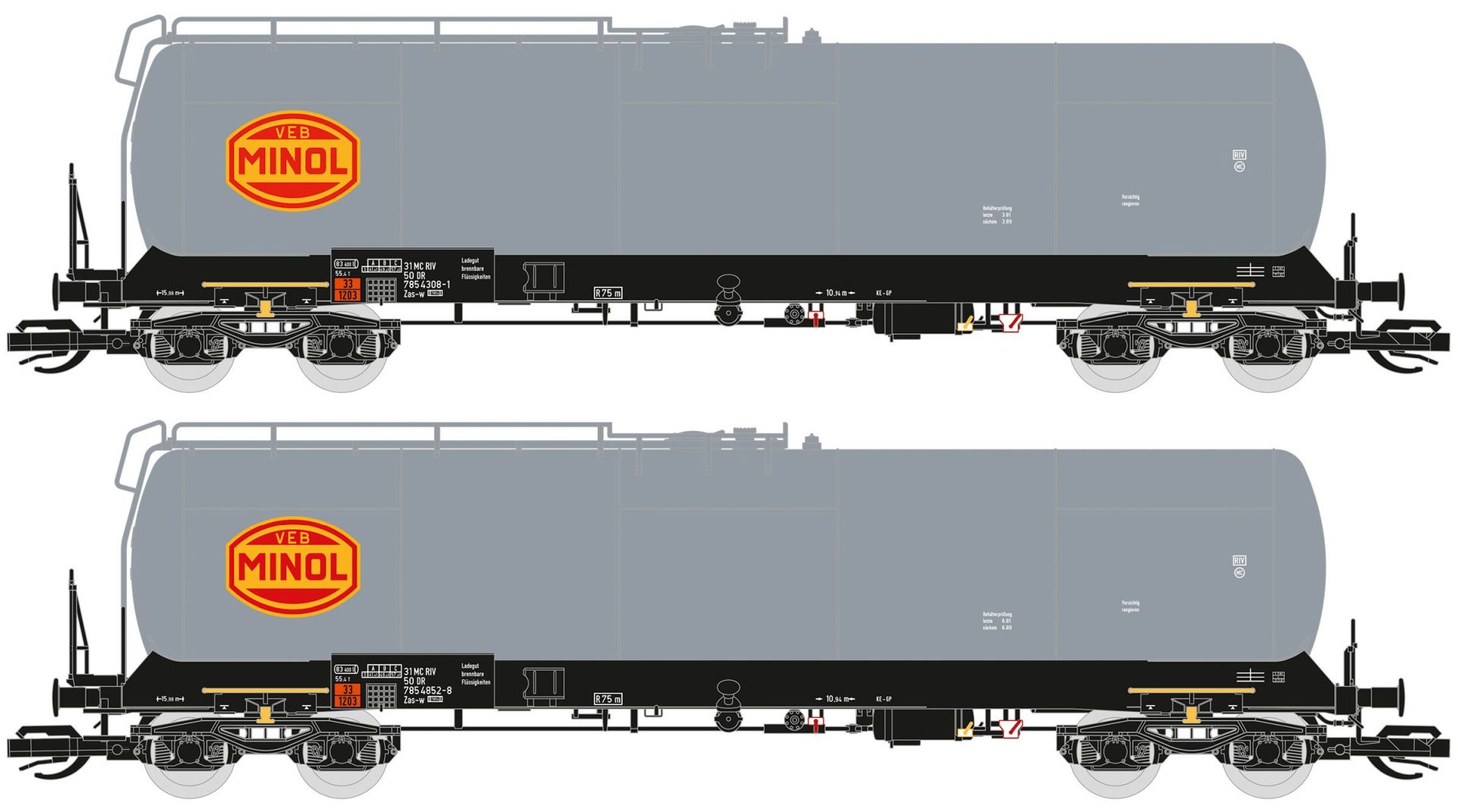 Saxonia 120212 - 2er Set Kesselwagen Zas, 8109, DR, Ep.IV, grau 'MINOL'