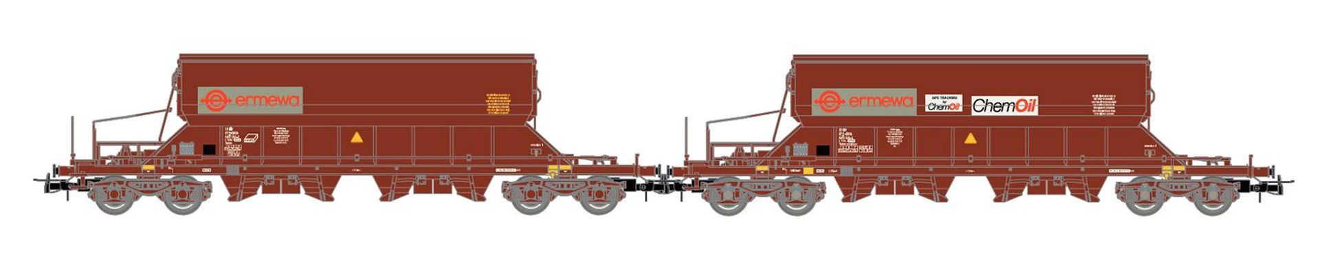 Jouef HJ6228 - 2er Set Schwenkdachwagen Taoos, F-ERSA, Ep.VI 'Ermewa/Chemoil'