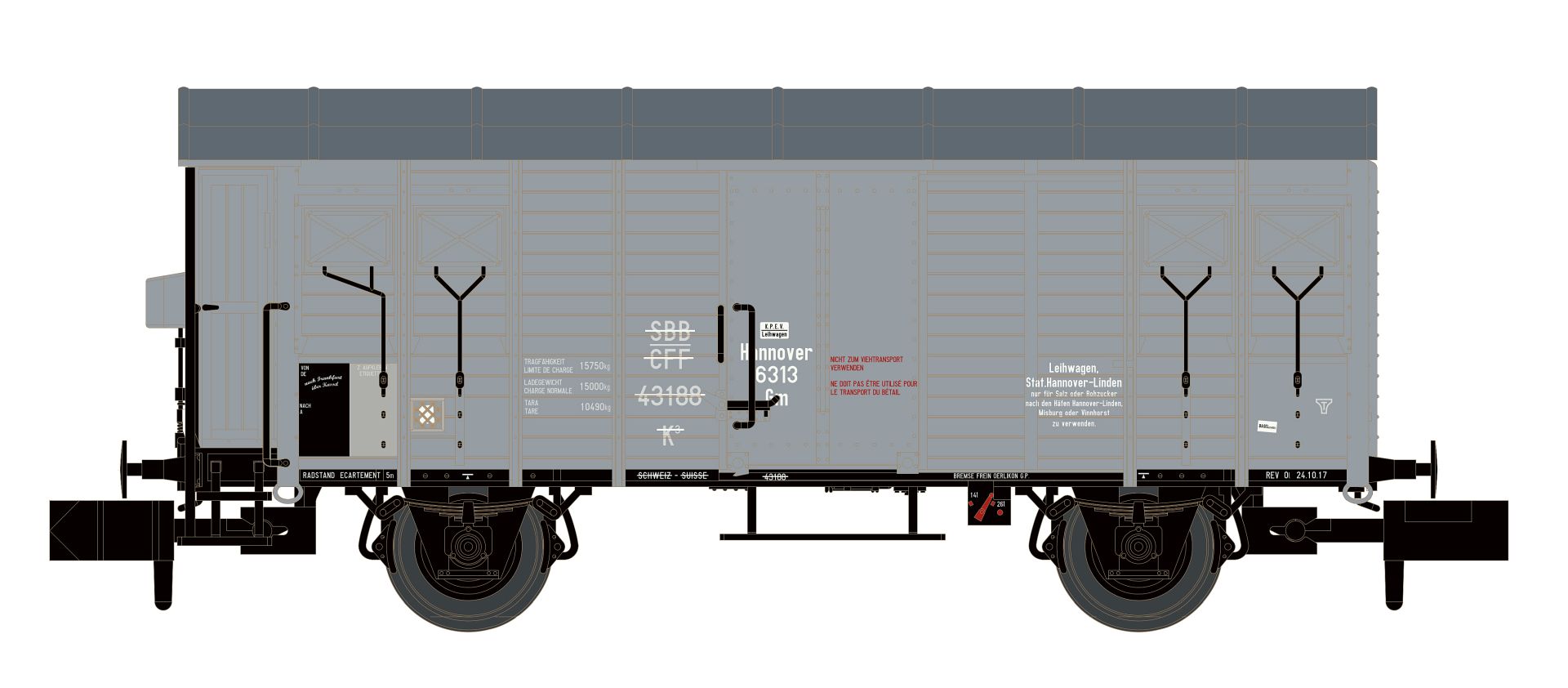 Hobbytrain H24256 - Gedeckter Güterwagen K3, KPEV, Ep.I