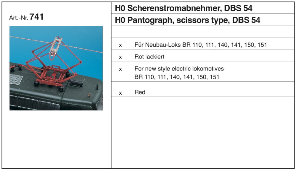 Sommerfeldt 741 - Stromabnehmer, DBS 54 rot lackiert, 1 Paar