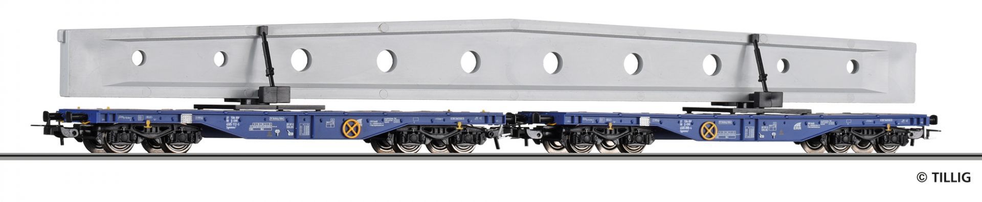 Tillig 502385 - 2er Set Flachwagen Sgmmns mit Satteldachträger, EER, Ep.VI