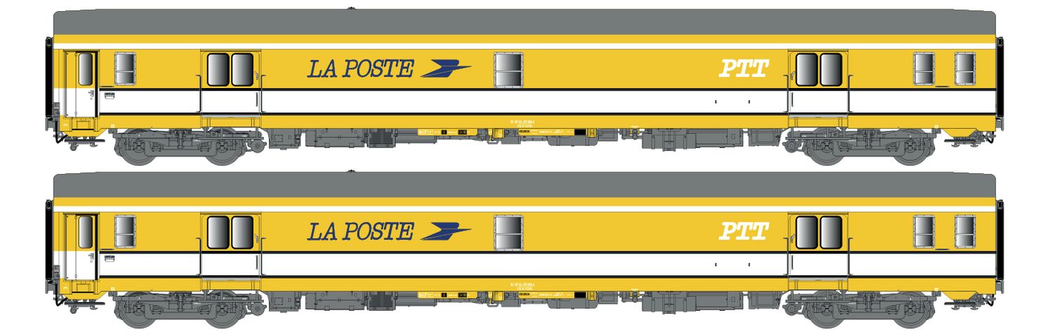 L.S. Models 40446 - 2er Set Postwagen PA UIC, SNCF, Sp.IV, La Poste PTT gelb