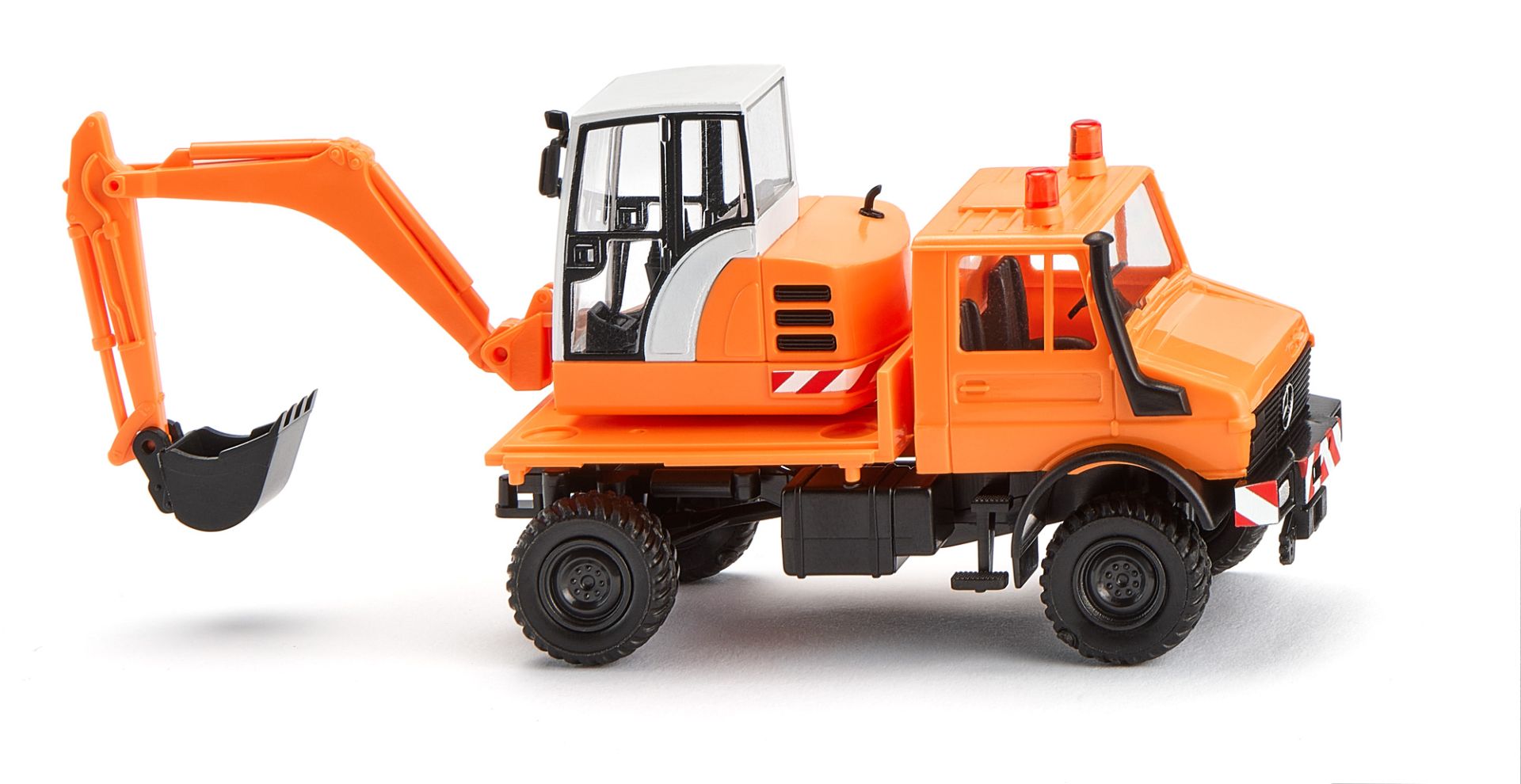 Wiking 064704 - Unimog mit Bagger - kommunalorange Wiking 064704 - Unimog mit Bagger - kommunalorange