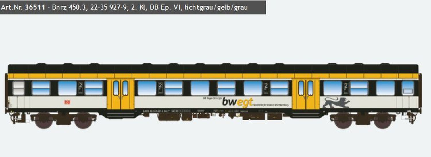 ESU 36511 - Personenwagen 'Silberling' Bnrz 450.3, DBAG, Ep.VI