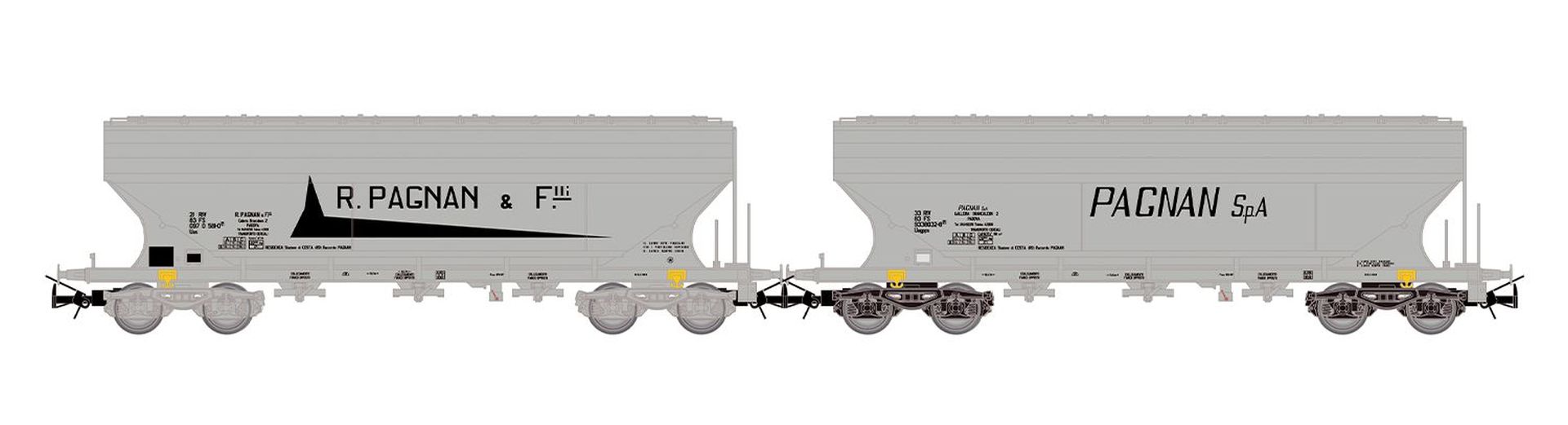 Rivarossi HR6678 - 2er Set Getreidesilowagen Uas, FS, Ep.IV 'Pagnan'