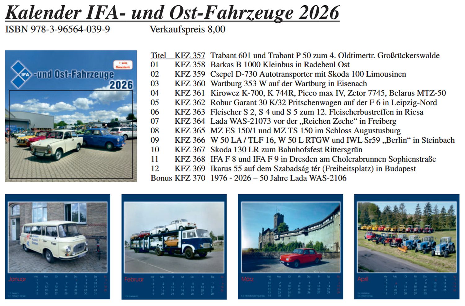 Böttger 96564-039 - Kalender IFA- und Ost-Fahrzeuge - 2026