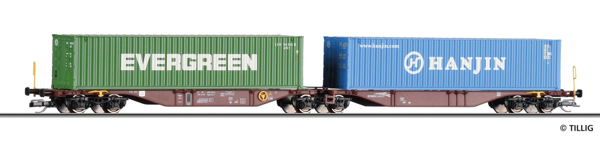 Tillig 18071 - Containertragwagen Sggmrss, GySEV-Cargo, Ep.V 'EVERGREEN, HANJIN'