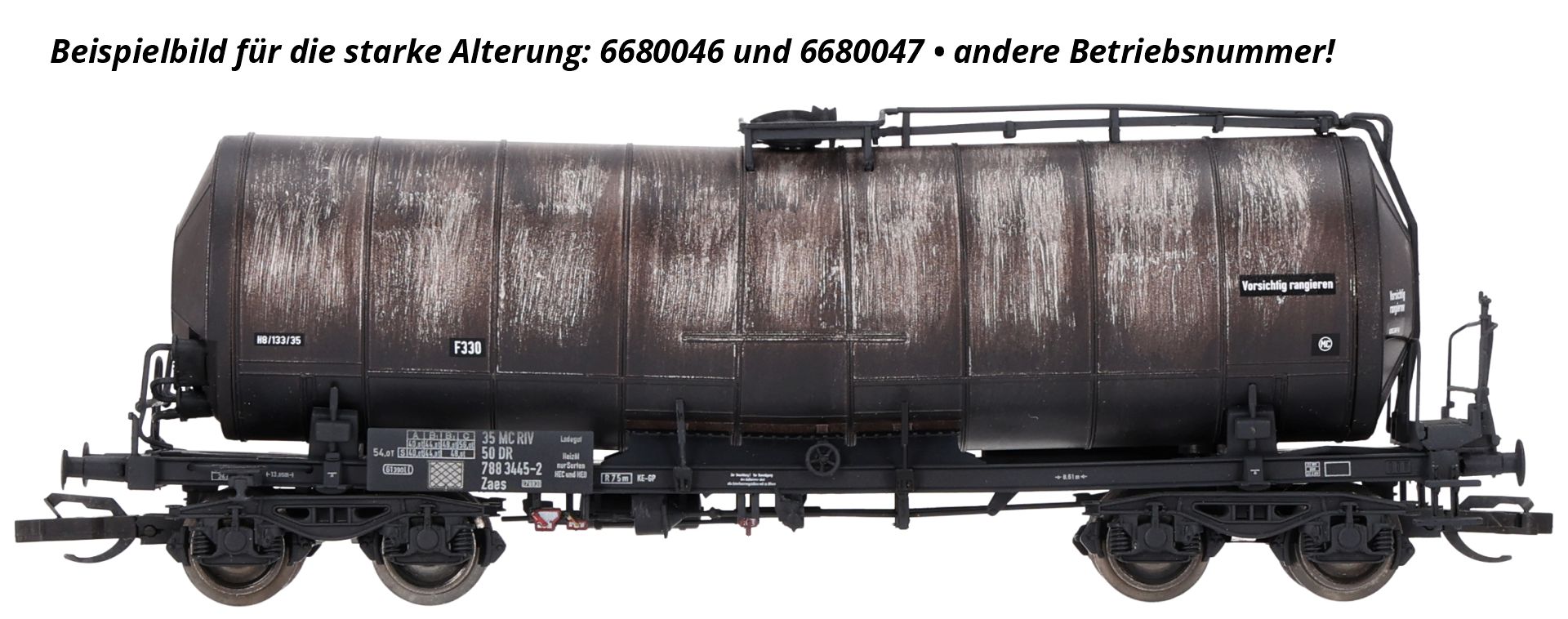 Roco 6680046 - Knickkesselwagen, DR, Ep.IV, schwarz, Wagen Nr. 1, starke Alterung