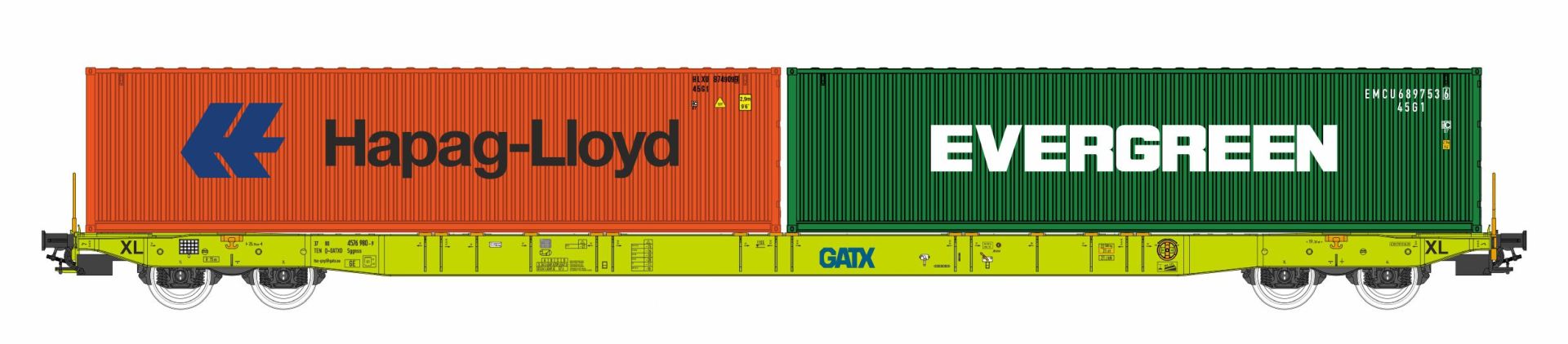 igra 96010095 - Containertragwagen Sggnss-XL, GATX, Ep.VI 'Hapag Lloyd und Evergreen'