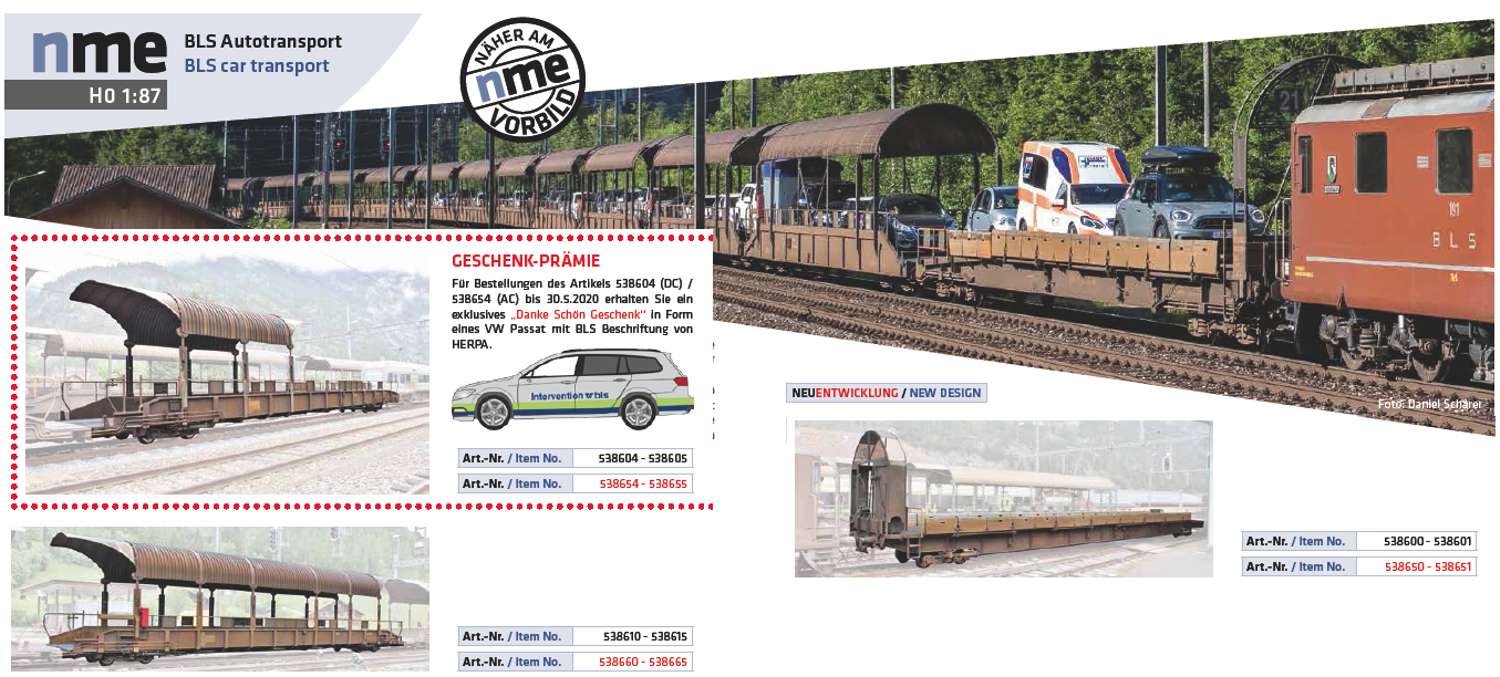 nme 538604 - Autotransport-Rampenwagen, teilüberdacht, BLS, Ep.VI