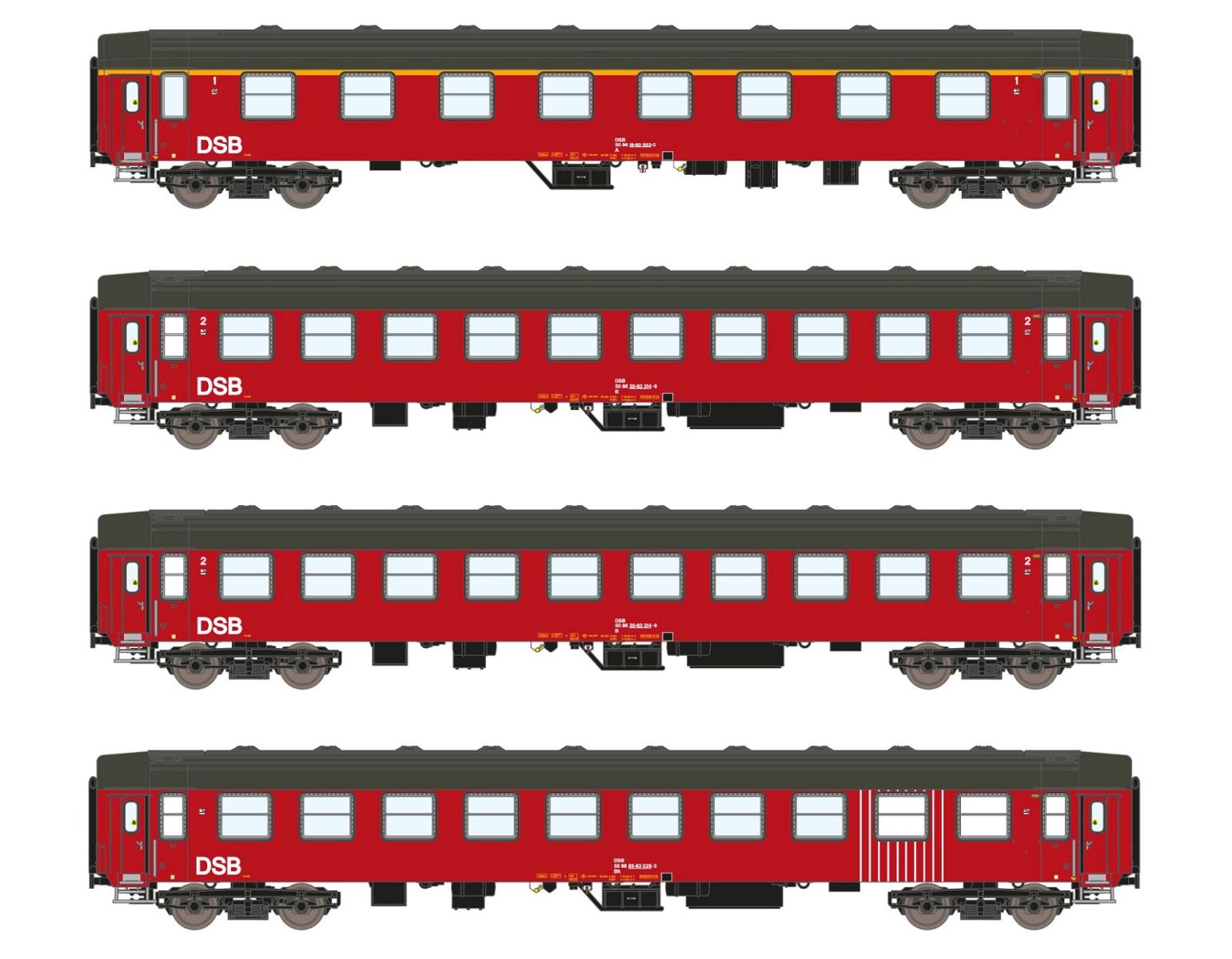 ASM 25101 - 4er Set Personenwagen UIC-Y, A+B+B+Bk, DSB, Ep.IV ASM 25101 - 4er Set Personenwagen UIC-Y, A+B+B+Bk, DSB, Ep.IV