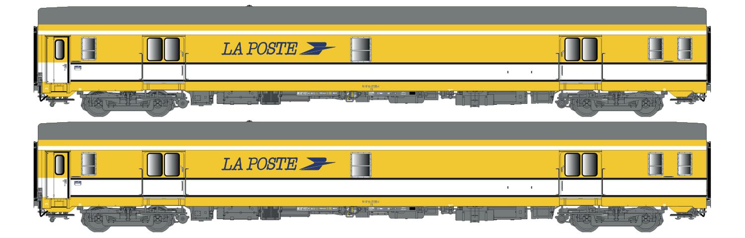 L.S. Models 40445 - 2er Set Postwagen PA UIC, SNCF, Ep.IV, La Poste gelb
