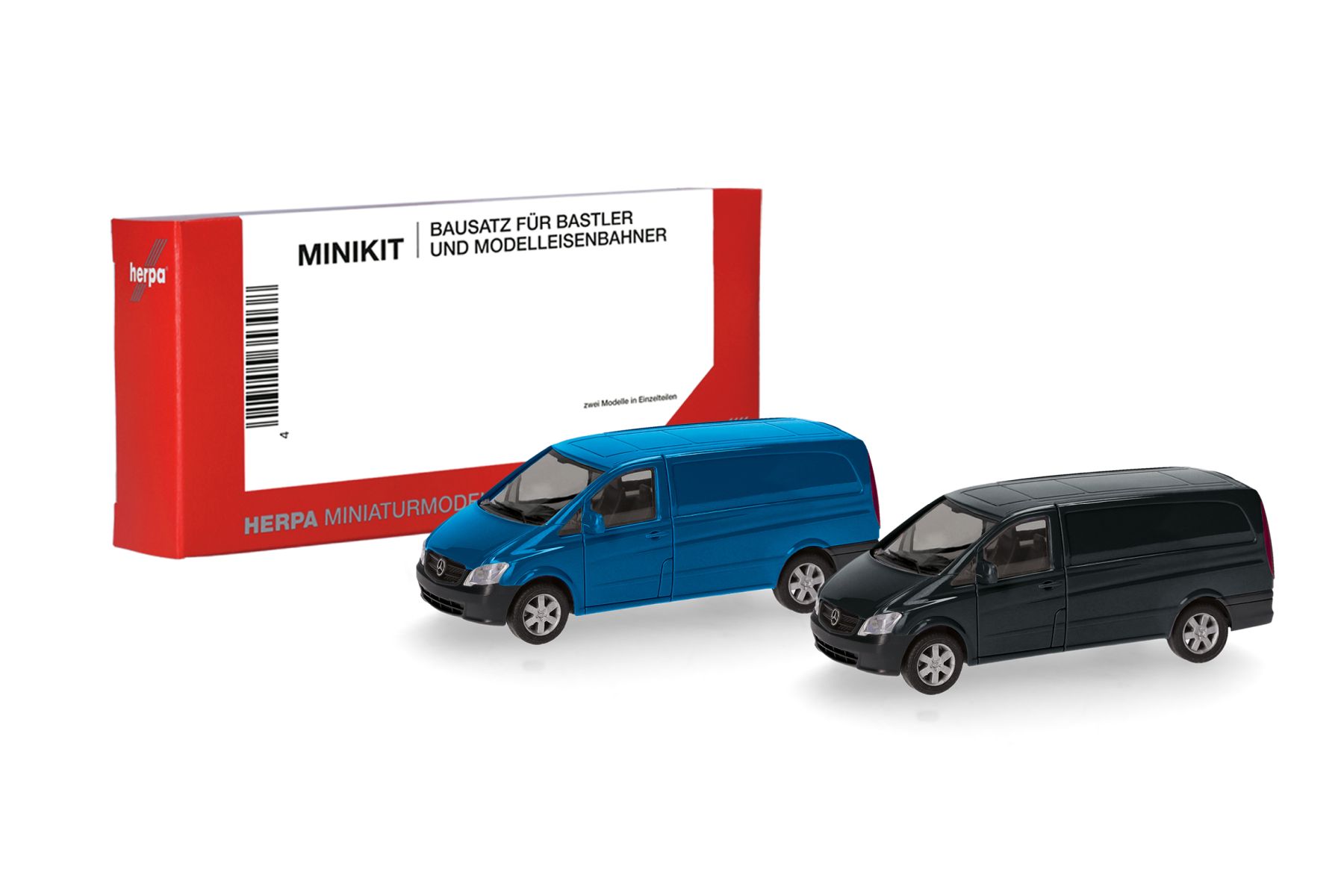 Herpa 014229 - MiniKit: Mercedes-Benz Vito Kasten (W639 facelift / 2010), enzianblau und schwarz (2 Stück)