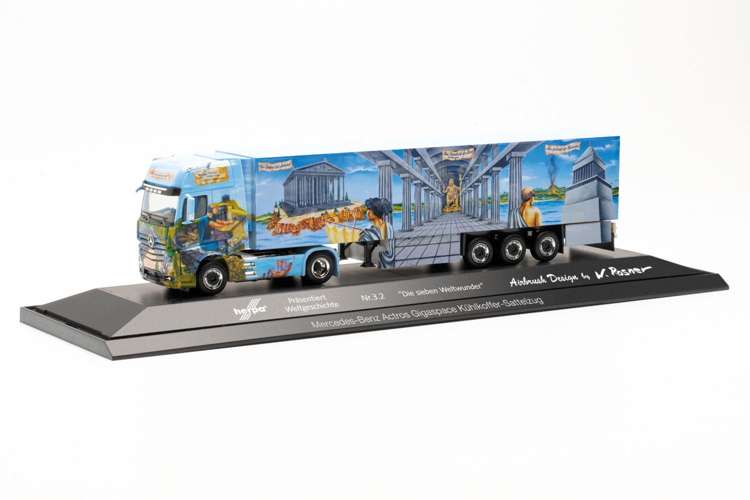 Herpa 122214 - MB Actros `18 Kühlkoffer-Sattelzug 'Weltgeschichte Nr. 3.2, Schumacher'