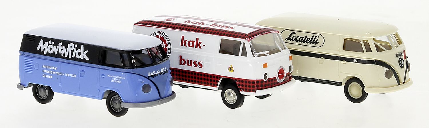 Brekina 90497 - Set mit 3 VW-Bulli-Modellen, Im Einsatz in Europa, 1960