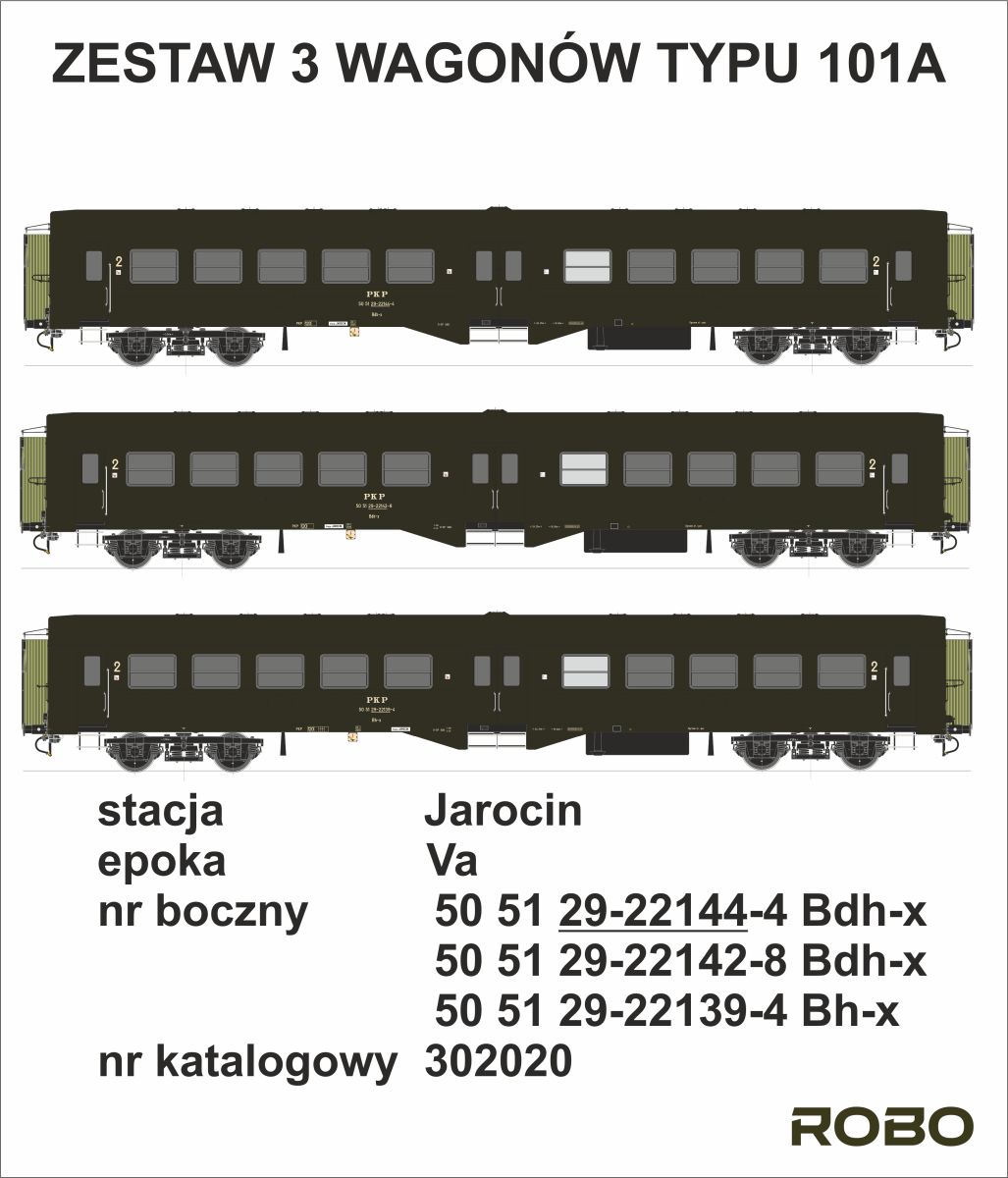 Robo 302020 - 3er Set Personenwagen 101A 'Ryflak', 2. Klasse, Jarocin, PKP, Ep.V