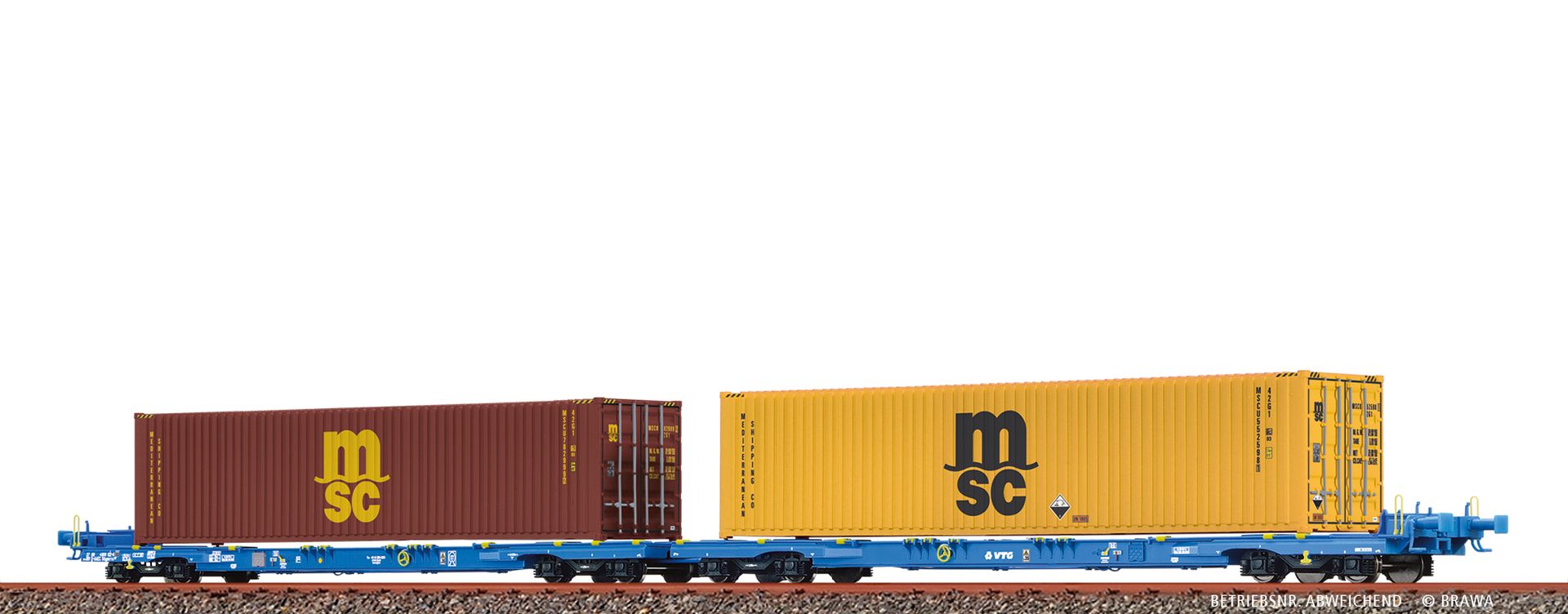Brawa 48108 - Containerwagen Sffggmrrss197 40'-Containern 'MSC', VTG, Ep.VI