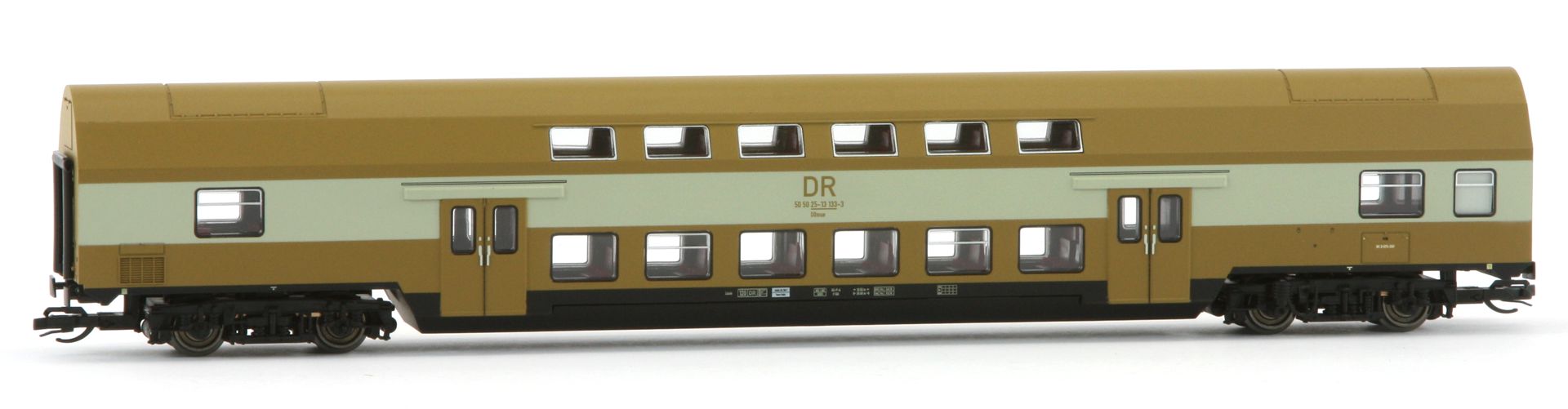 Roco 6280015-DB - 2er Set Dosto Senftöpfe RAL 8000, DR, Ep.IV, 2 Mittelwagen, Versuckslackierung, digitale Innenbeleuchtung