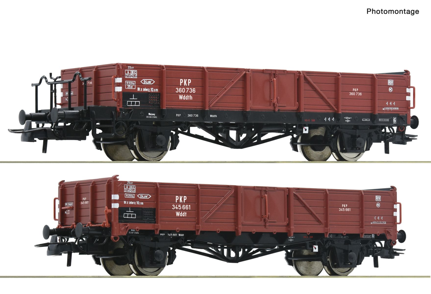 Roco 6600150 - 2er Set Offene Güterwagen Wddt, PKP, Ep.III