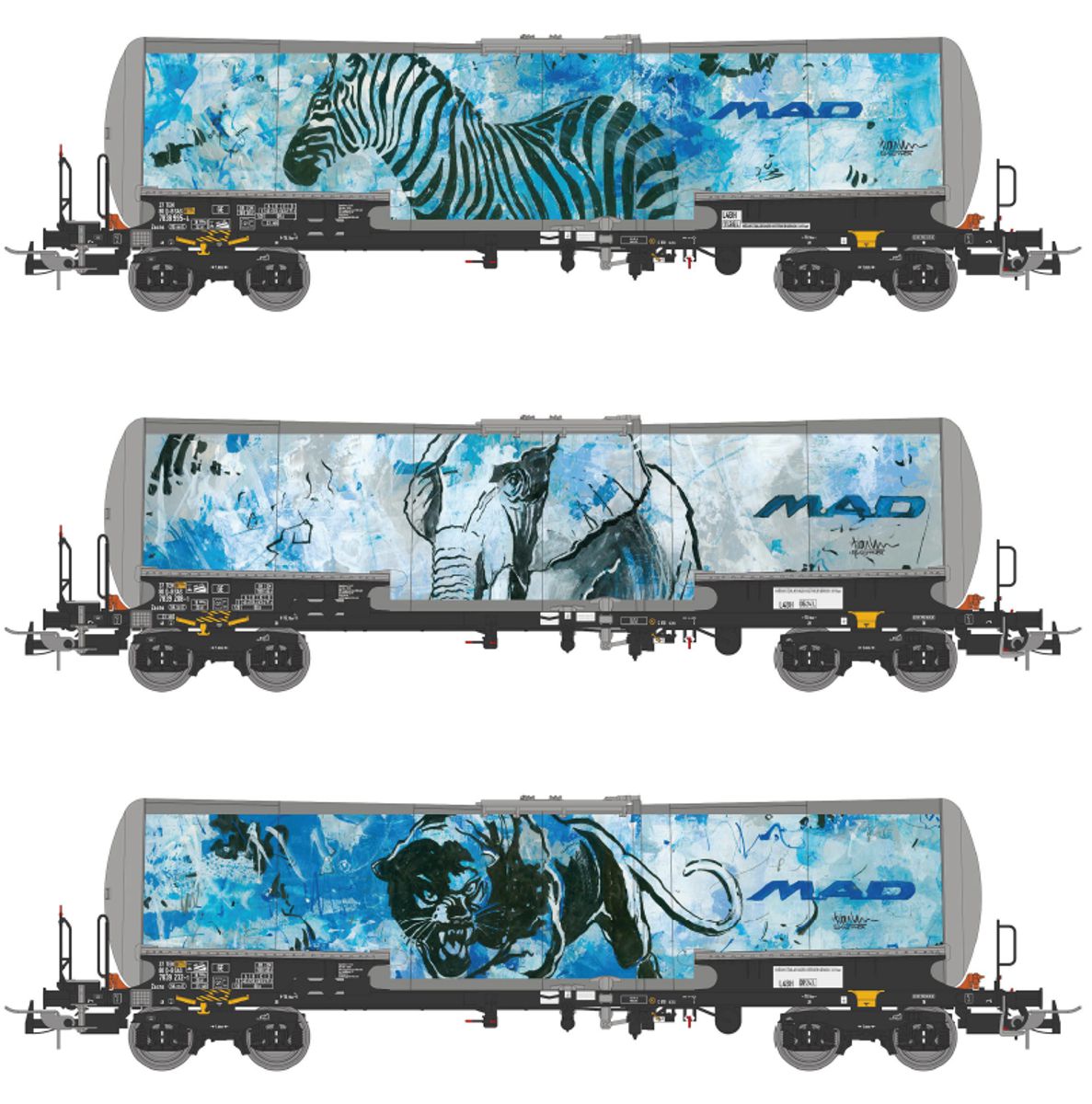 Sudexpress S783902 - 3er Set Kesselwagen Zacns 'Zebra, Elephant, Panther', BSAS, Ep.VI
