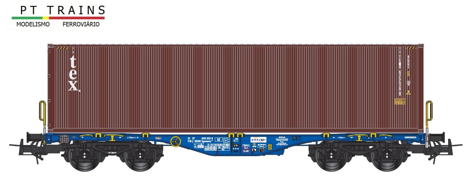 PT-Trains 100260 - Containertragwagen Sgmmnss mit Container 'tex', Modalis, Ep.VI