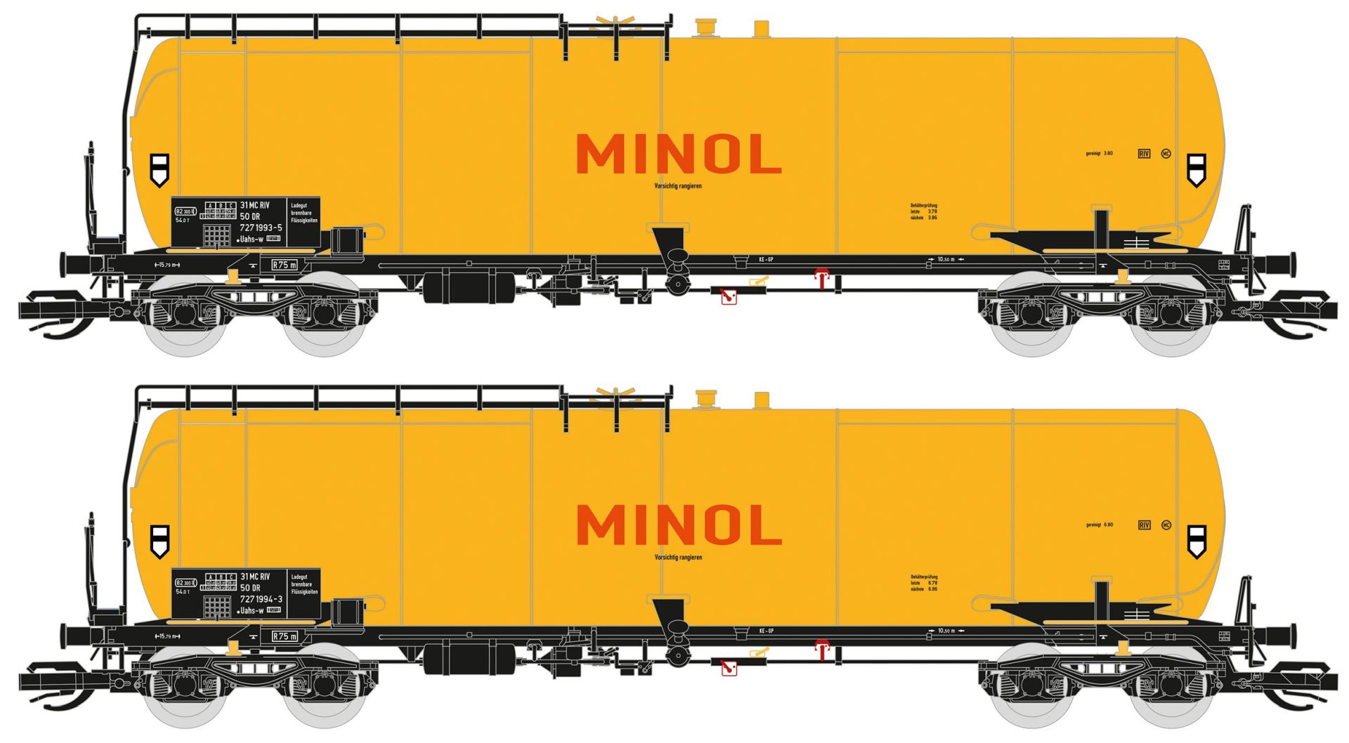 Saxonia 120218 - 2er Set Kesselwagen Uahs, 8106, DR, Ep.IV, gelb 'MINOL'