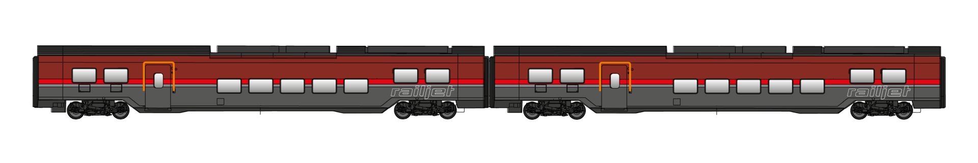 Jägerndorfer JC72220 - 2er Set Personenwagen Railjet, ÖBB, Ep.VI, High-End-Edition