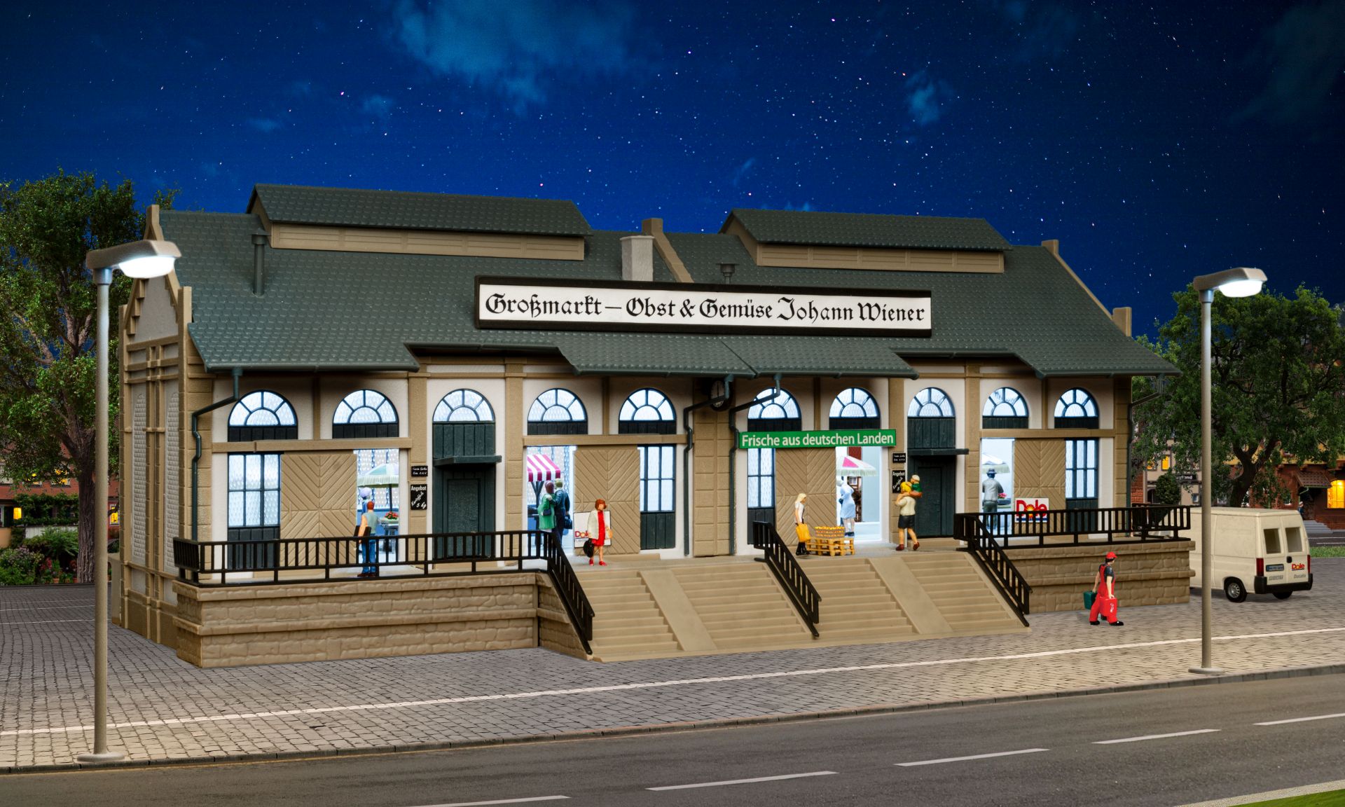 Modellino Mercato Frutta E Verdura Vollmer 43629 Scala H0 1:87 | Edificio Con Scale E Rampa Di Carico | Per Plastico Ferroviario