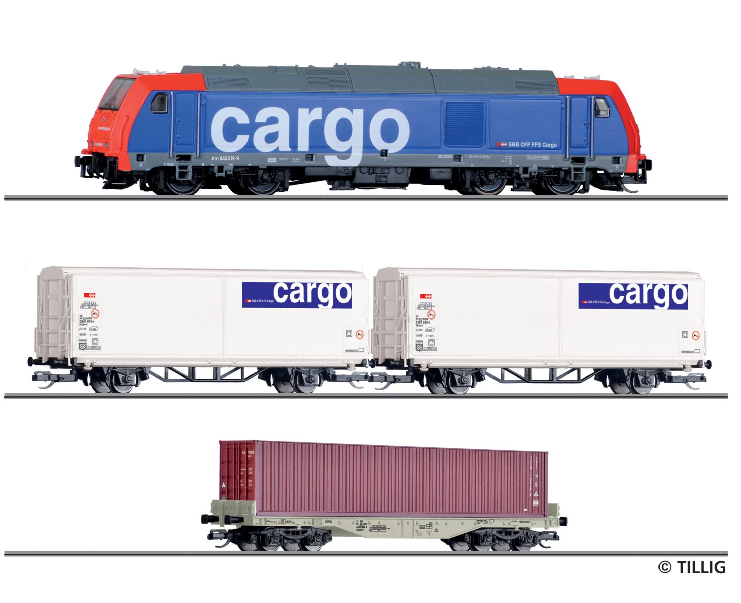 Tillig 01501 - Analoges Startset mit Diesellok und Güterzug, SBB, Ep.VI, Bettungsgleis