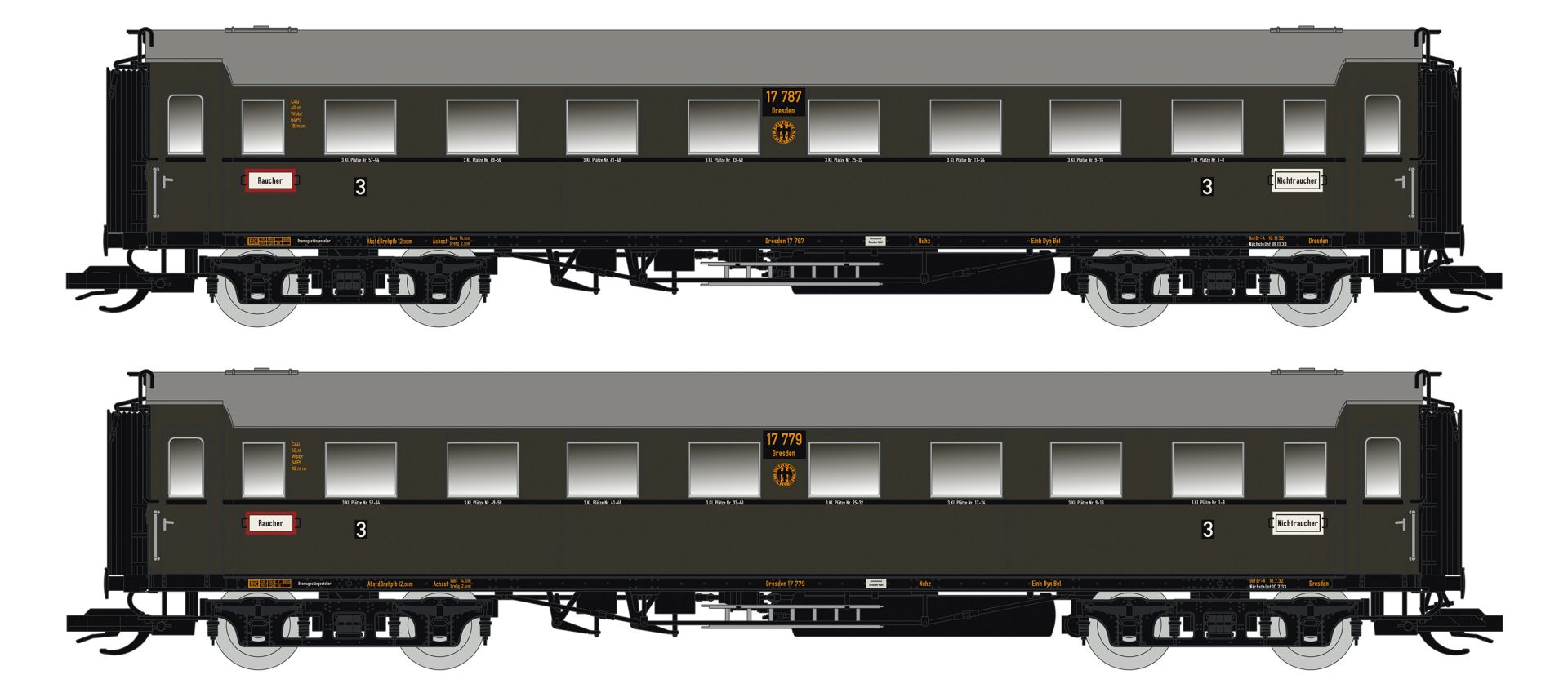 Saxonia 120177-2 - 2er Set Personenwagen C4Ü Sa 07, DRG, Ep.II